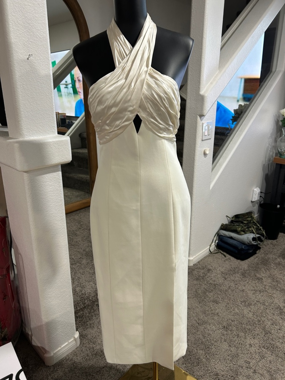 cinq a sept Cream Cross-Front One-Shoulder Midi Dress